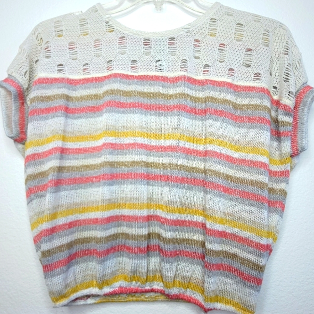 Crop Top S Rainbow Small Knit Pink/Yellow/Cream/Brown NWOT